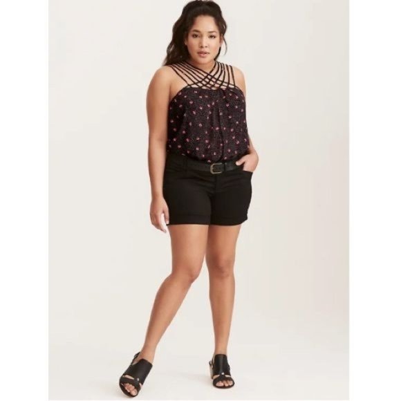 Torrid Floral Black Orange Floral Size 0 Large Strappy Neck Georgette Tank Cami - Picture 2 of 7